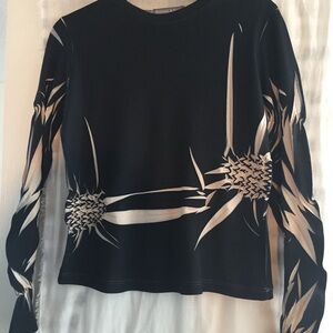 Andrew Fezza navy and Cream Floral Women's Jersey Top